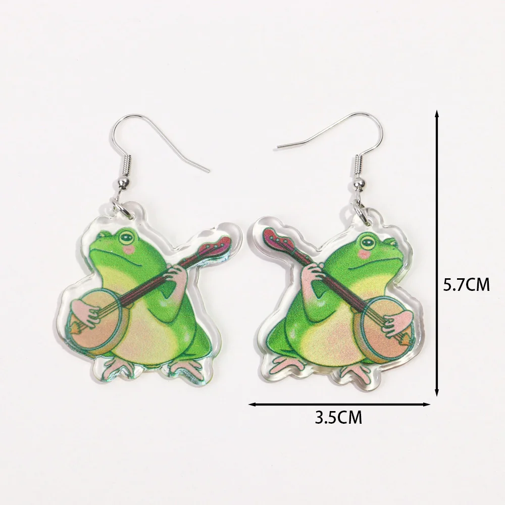 New Cute Magic Frog Mushroom Acrylic Print Earrings for Women Girls Funny Rat Heart Racoon Guitar Dangle Earring Jewelry Gifts