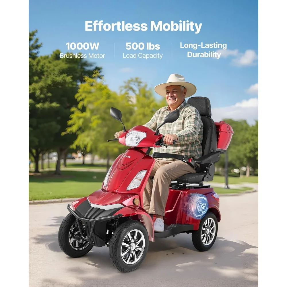Heavy Duty 4-Wheel Mobility Scooter, Powerful 1000W Brushless Motor, 500 lbs Capacity, 21.5 Miles Long Range, All Terrain