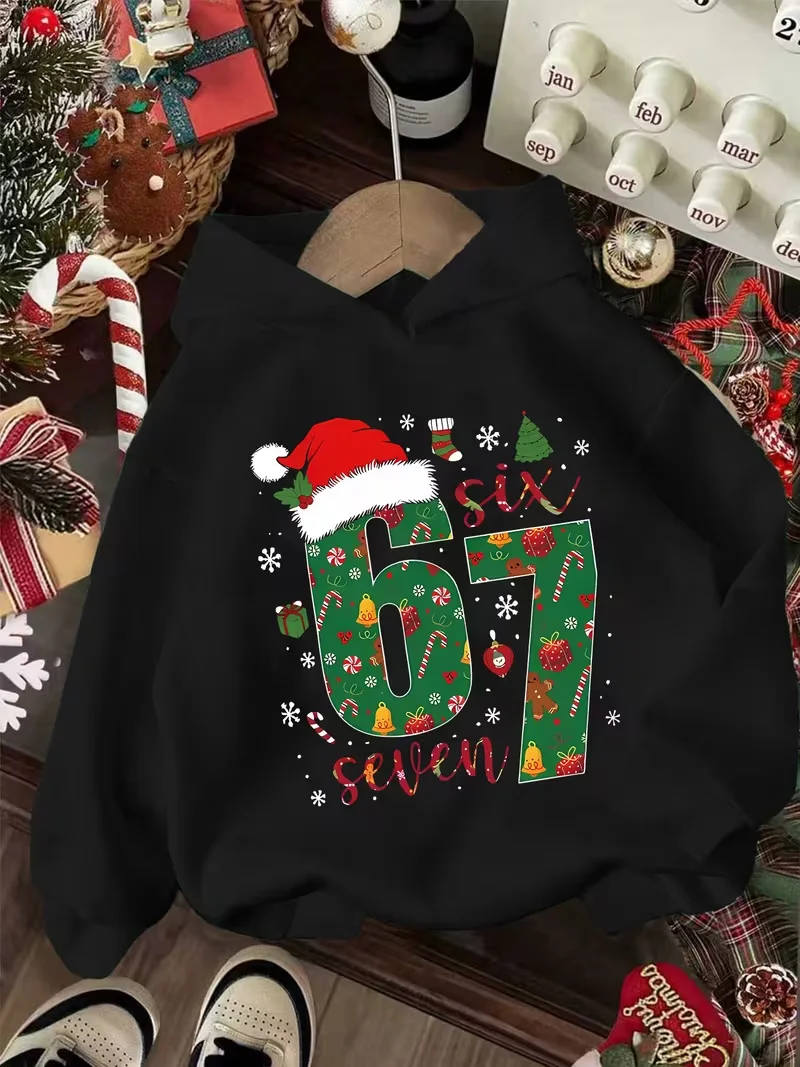 boys girls casual hoodie pullover, colorful drip number 67 graphic, smiley face checker print, long sleeve loose kids hoodedtops