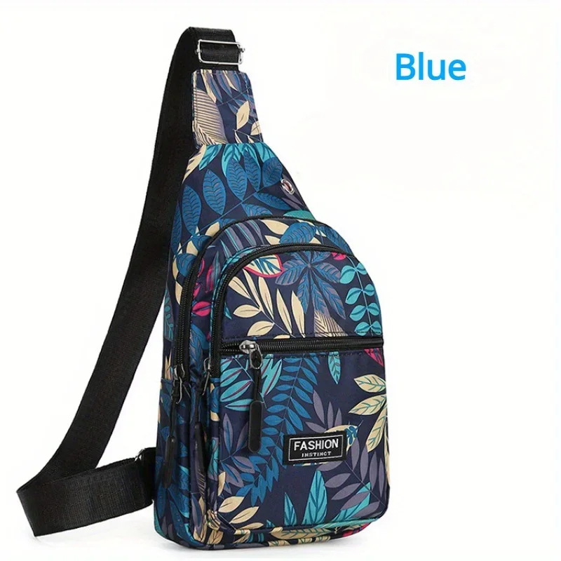 Outdoor Travel Hiking Cycling Chest Bag for Women Colorful Floral Leaves Print Sling Backpack, Fashion Multi Pockets Crossbody B