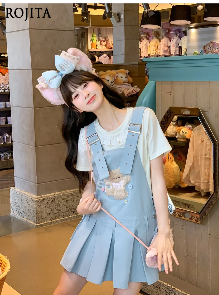 

Sweet and Cute Bear Design Sense Strap Short Dress Cotton Loose Dress Women's Summer 2025 New Sleeveless Blue Strap Dress