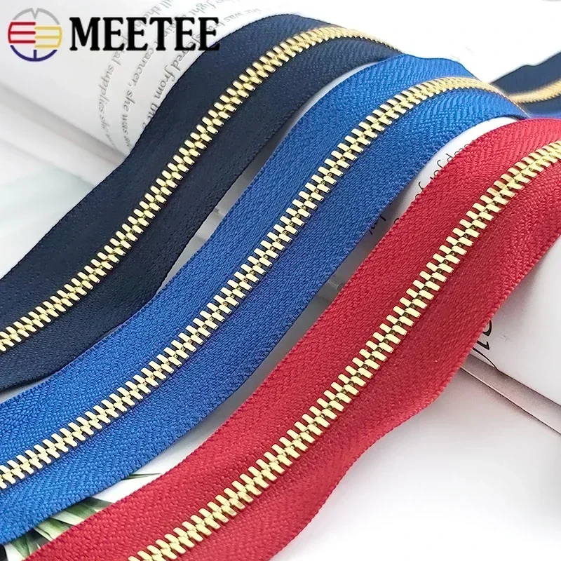 1/2/3Yards 5# Colorful Metal Zipper Gold/Sliver Teeth Double Pull Open-end Zips Tape Bag Garment Zip Repair Kit Sewing Accessory