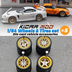 1/64 KicarMod Wheels Tires 11*11mm Gold Silver Series Vehicle Toy for 5 Cars per bag for Hot Wheels Hobby Modified Parts