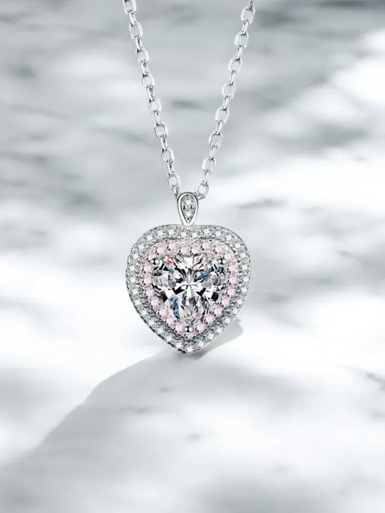 

GRA Certified 925 Pure Silver Romantic Women's Heart-shaped Moissanite Necklace
