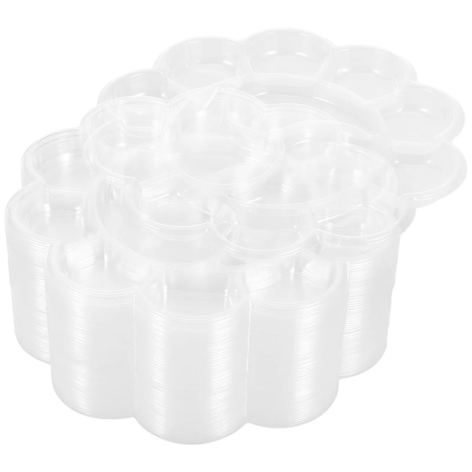 50Pcs Paint Palette Plastic Petal Mixing Tray Flower Shaped for Watercolor Acrylic Oil Painting Art Supplies Bulk Pack