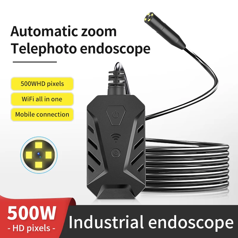 

HD Autofocus WIFI Endoscope Camera 500W 3X Zoom Industrial Automotive Maintenance Pipeline Inspection Mirror IP68 Waterproof