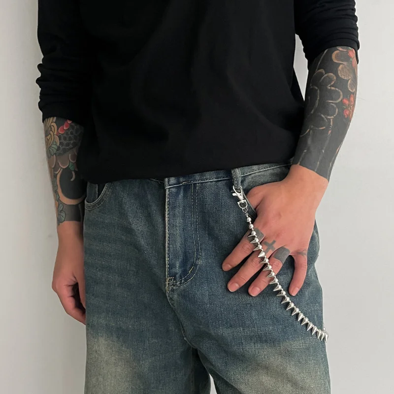 Rugged Rivet Layered Jeans Belt Chain Waist Chain Hip Hop for Men Streetwear Fashion