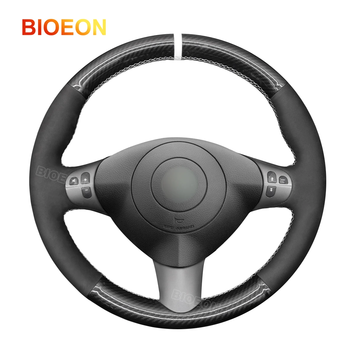 Bioeon PU Carbon Fiber Black Suede Car Steering Wheel Covers for Alfa Romeo 147 2000-2010 / GT 2004-2010