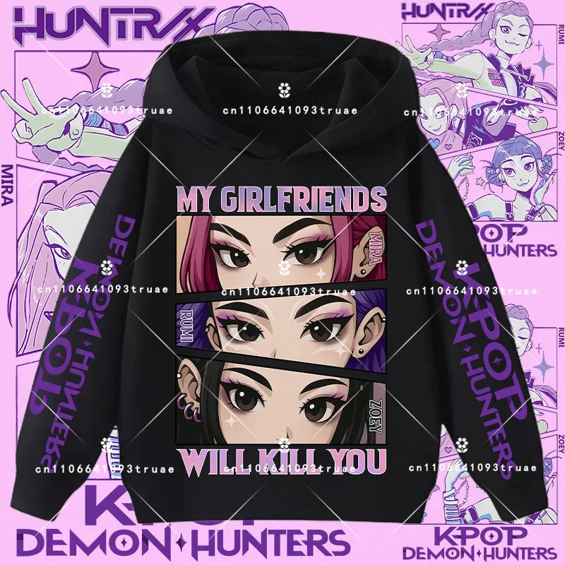 2026 الأولاد رداء علوي غير رسمي الخريف/الشتاء طويلة الأكمام الكرتون طباعة Kpop شيطان الصيادين الأطفال مقنعين البلوز الفتيات قميص رياضي #4