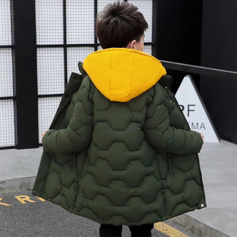 Manteau d'hiver en duvet de coton pour garçons, faux manteau rembourré à capuche longue deux pièces pour enfants, vêtements d'extérieur pour adolescents, tenues chaudes pour enfants