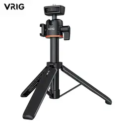 VRIG TP-06 4 Sections Camera Phone Tripod w 360 BallHead Cold Shoe Selfie Stick Tripod Stand for iPhone 15 14 13 12 Phone Camera