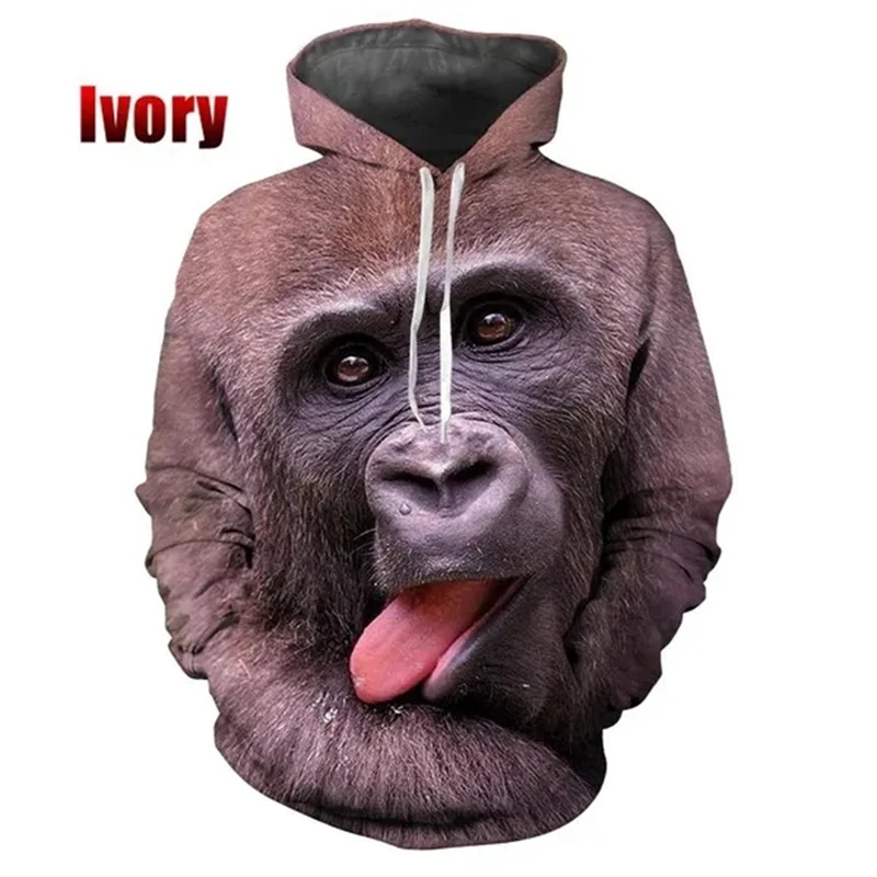 Fashion Funny Unisex Lovely Stereoscopic 3D Monkey Printed Cute Hoodie Gorilla Funny Hoodie Graphic Tops Mens Clothes Streetwear