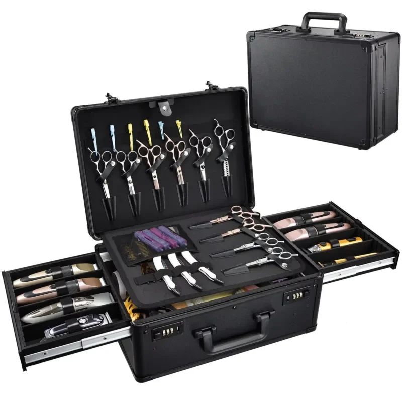 Professional Barber Toolbox Briefcase with Combination Lock Storage Case for Scissors and Hairdressing Supplies Accessories