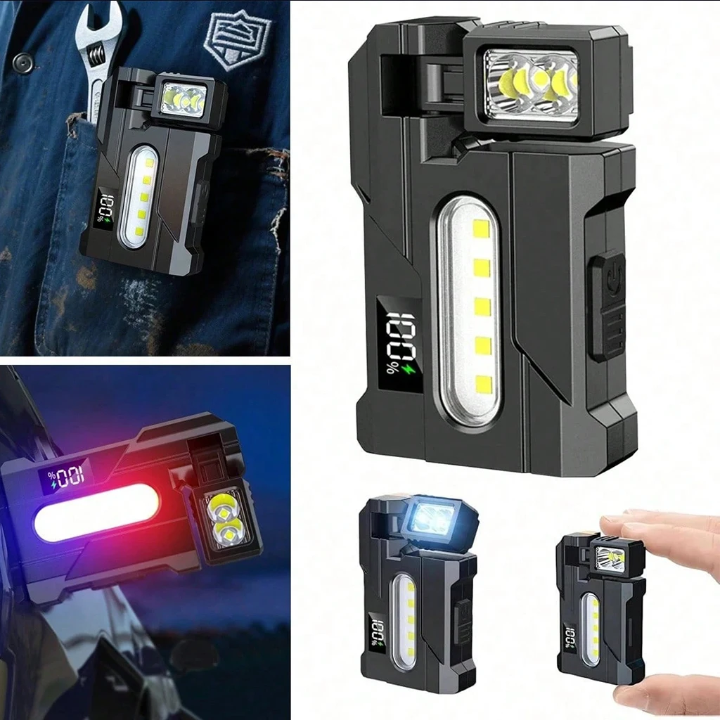Flashlight Magnetic LED Work Light Rechargeable Mini Torch with Digital Display, Rotatable Head & COB Side Lamp for Car Repair Camping