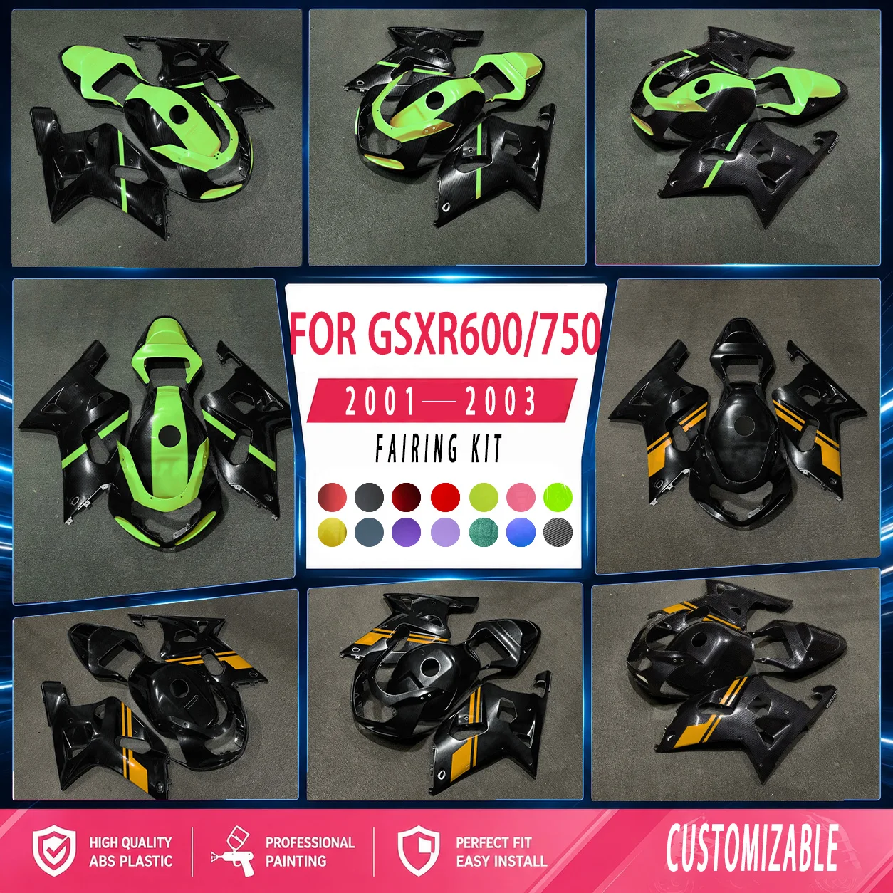 For 2001 2002 2003 GSXR750 600 Fairing Kit 01 02 03 GSXR600 750 Motorcycle Fairings Aftermarket Bodywork Set