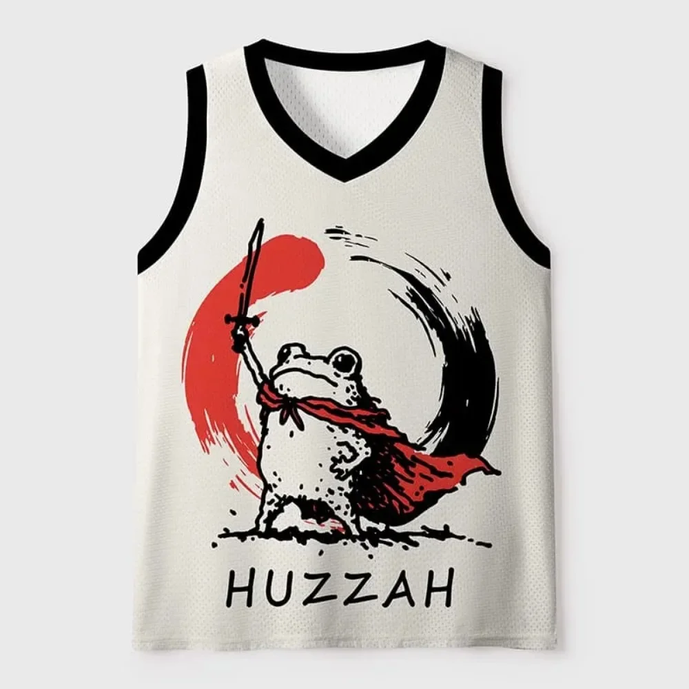 Summer New Japanese Frog Samurai 3D Printed V-Neck Men's Large-Sized Vest Trendy Outdoor Casual Breathable Quick-Dry Sports Vest