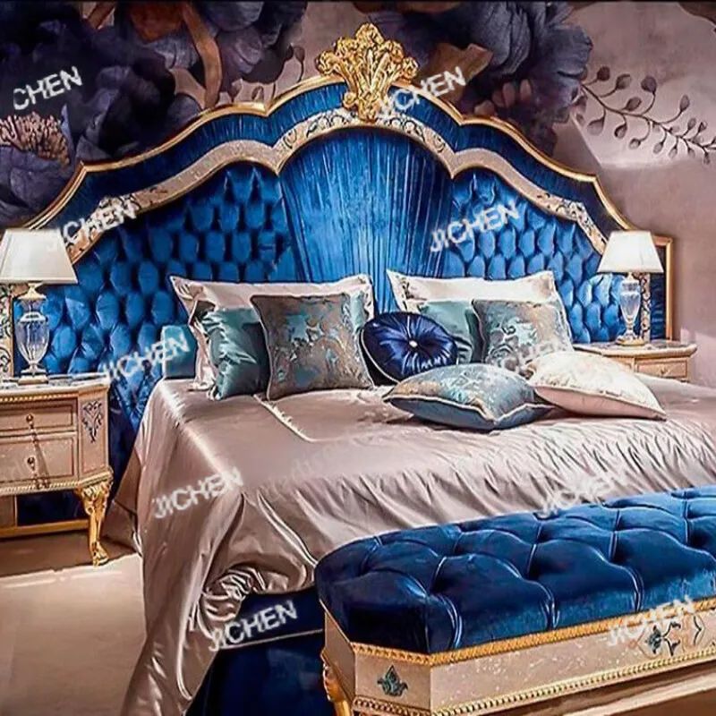 

Итальянская французская тканевая двуспальная кровать с инкрустацией ракушками, роскошная европейская кровать принцессы, свадебная кровать из цельного дерева