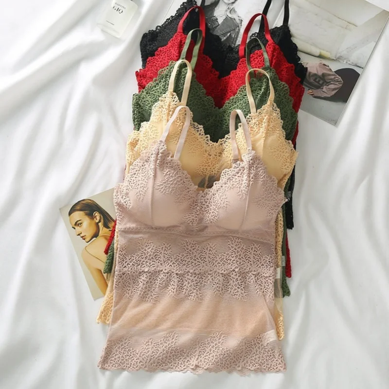 Women Sheer Lace Camisole Bralette Wire‑free Removable Pads V‑Neck Ladies Inner Tank Top Adjustable Thin Straps Daily Lingerie