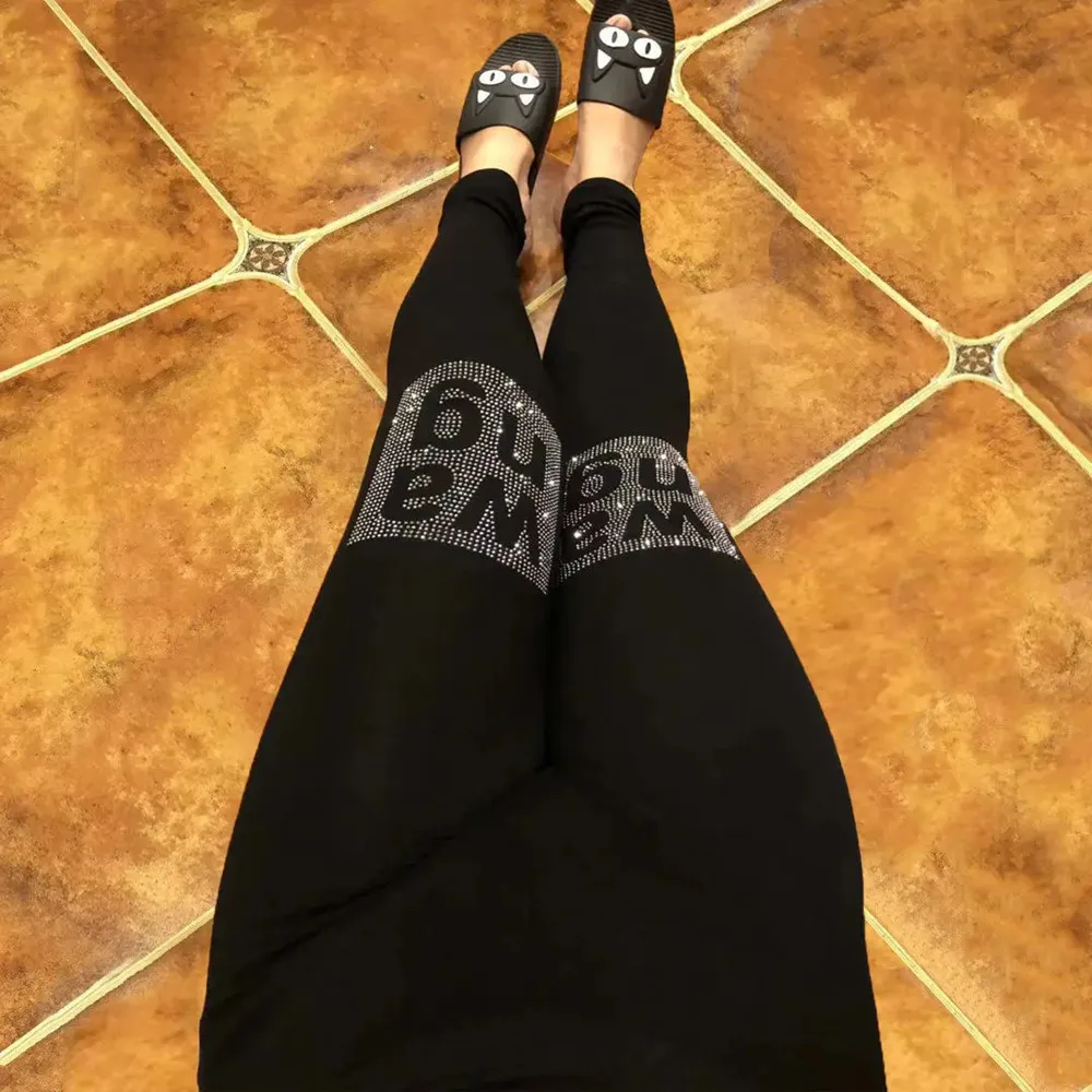 High Stretch Modal Cotton High Waisted Leggings Plus Size Diamond Decor Tummy Control Butt Lifting Pants Women Drop Shipping