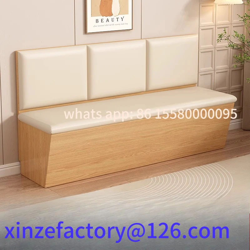 

Customizable solid wood card seat sofa commercial dining table household storage soft bag against the wall