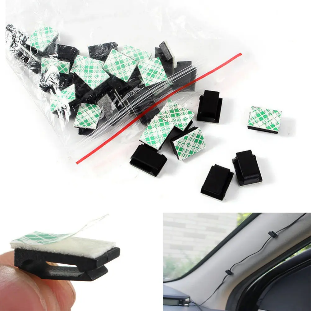 20Pcs Wire Clip Self-adhesive Cable Holder Car GPS Data Cable Light Cord Wire Fixing Organizer Home Wire Network Fixer Clips