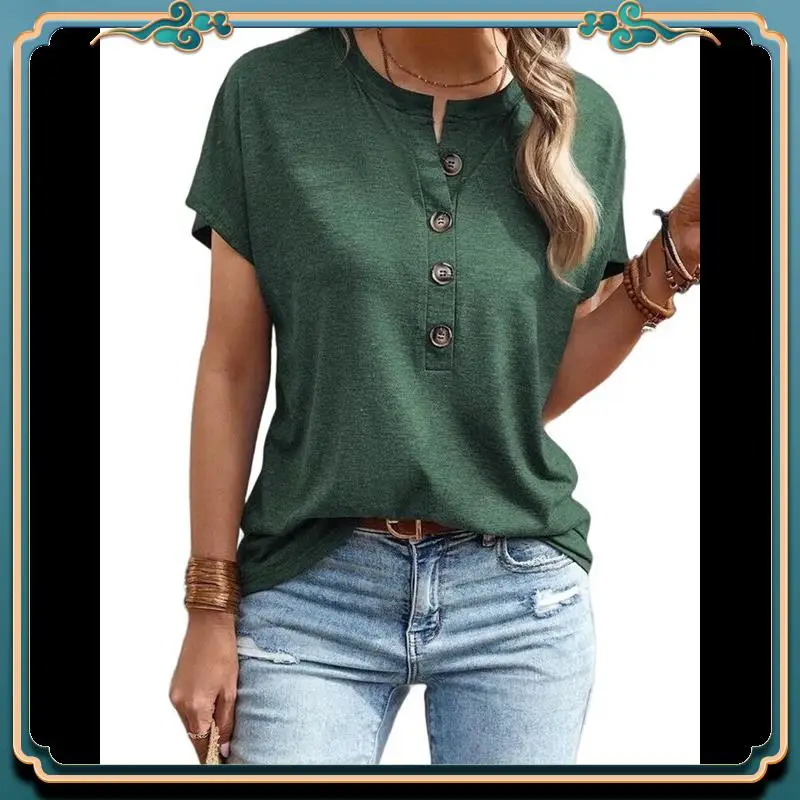 

ABMV-Женские топы на пуговицах с короткими рукавами и V-образным вырезом, нарядные повседневные рубашки свободного покроя