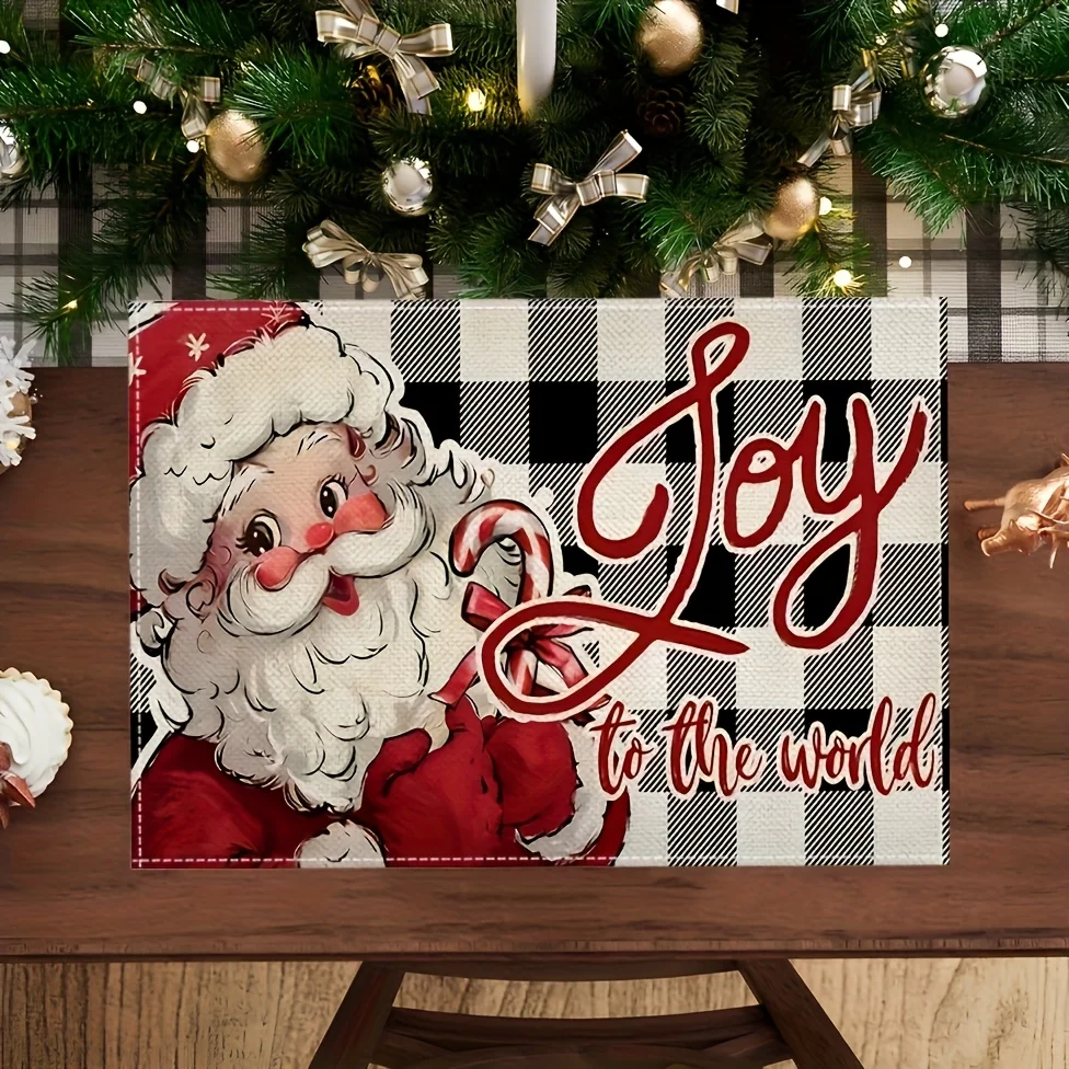 Christmas Placemats Set Red Festive Background Cushion Linen Table Mats Gift Box Printed Heat Resistant Dining Decor