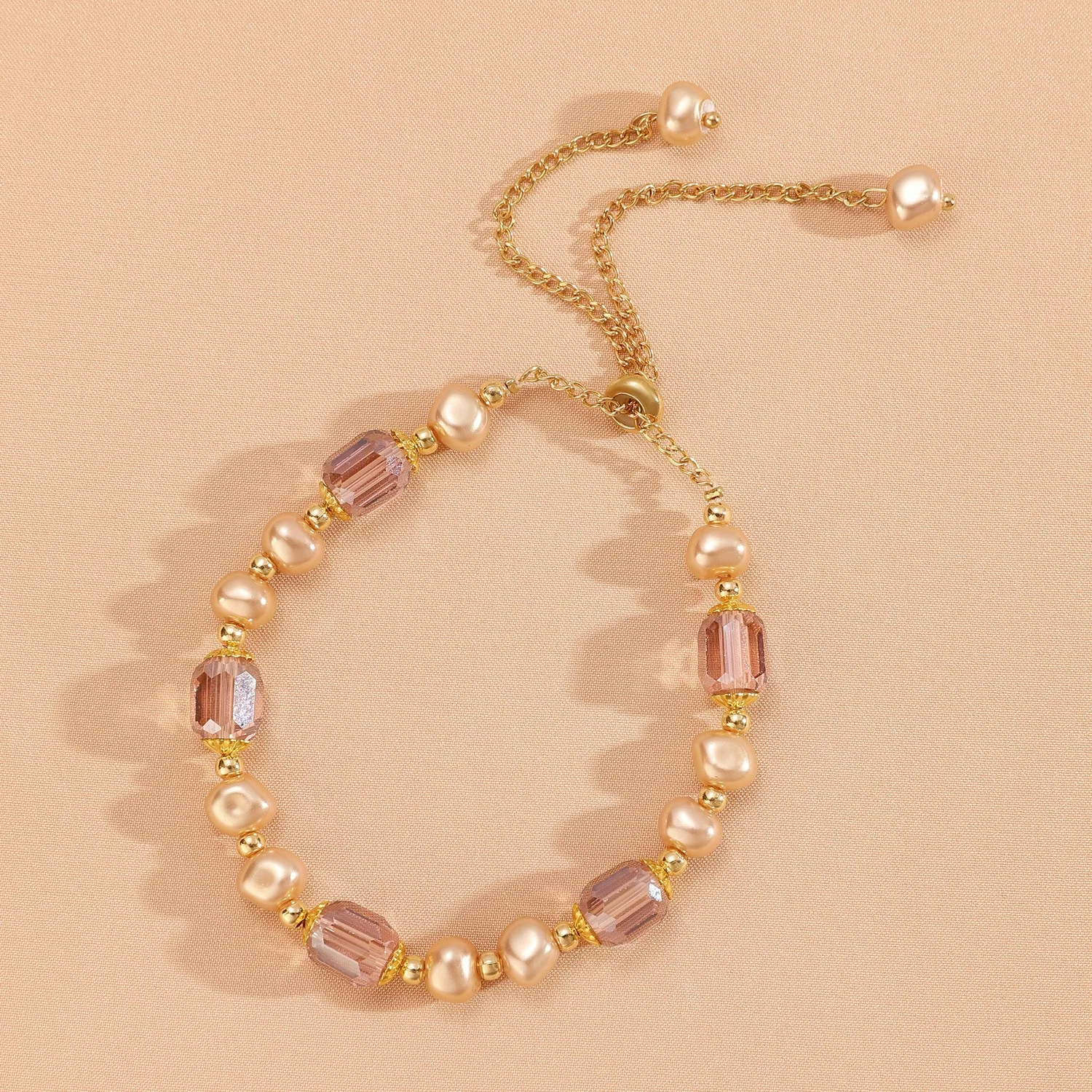 Elegant Baroque‑Style Purple Imitation Pearl Bracelet, Hand‑Strung Crystal Beaded Fashion Wrist Jewellery