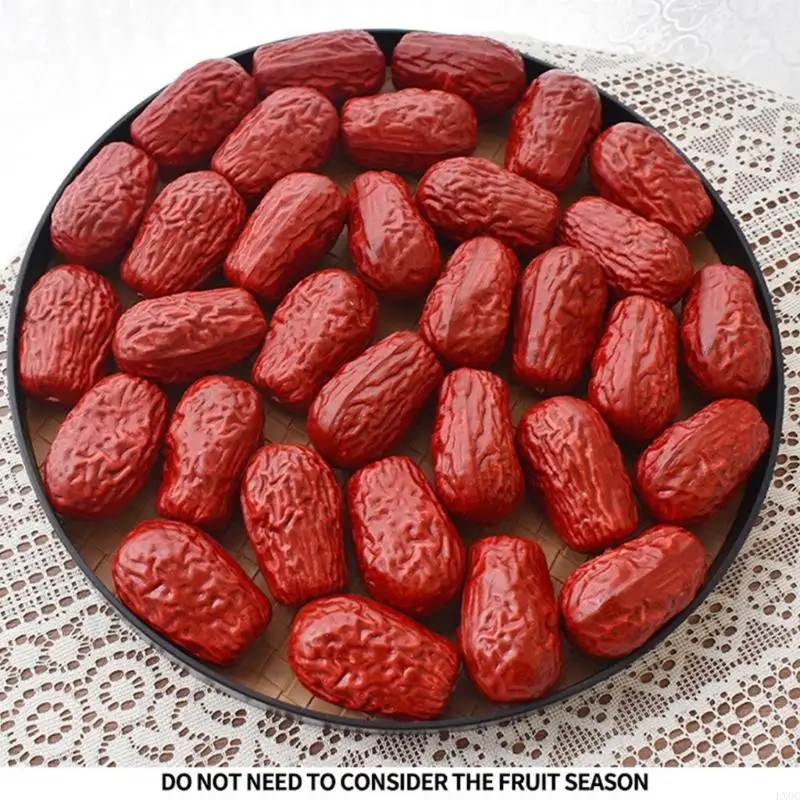 Pacchetto LX0C 50 frutti plastica realistica del giujube artificiale per decori per feste natalizie