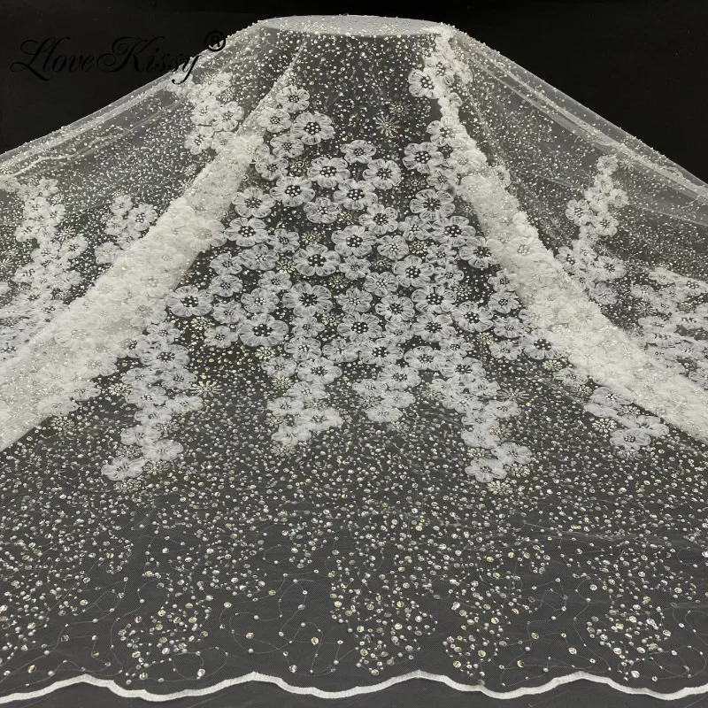 Hot Selling 3D Pearl Sequin Embroidered Fabric Fairy Style Wedding Party Dress Stage Fashion Sequin Fabric Width 125CM