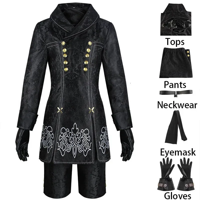 

9S Cosplay Cotsume Yorha 2B Black Uniform With Eyepatch Gloves for Halloween Anime Comic Con 9S Outfits