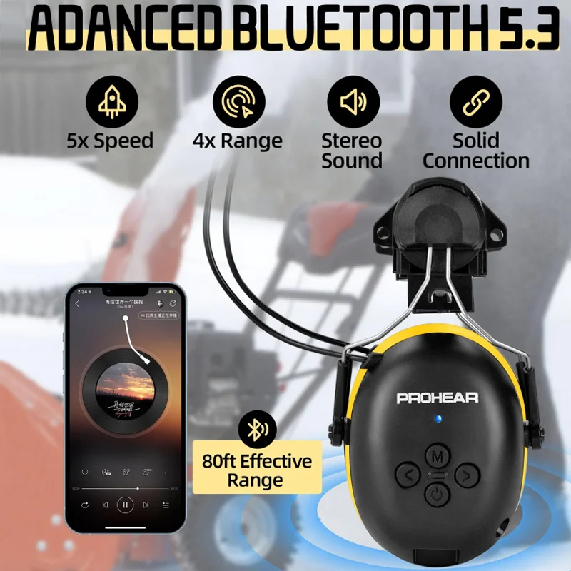 PROHEAR Bluetooth 5.3 อิเล็กทรอนิกส์ Earmuffs พร้อมอะแดปเตอร์สําหรับ 3M H-700 หมวก DEWALT หมวกป้องกันหูสําหรับ Worker ตัดหญ้า