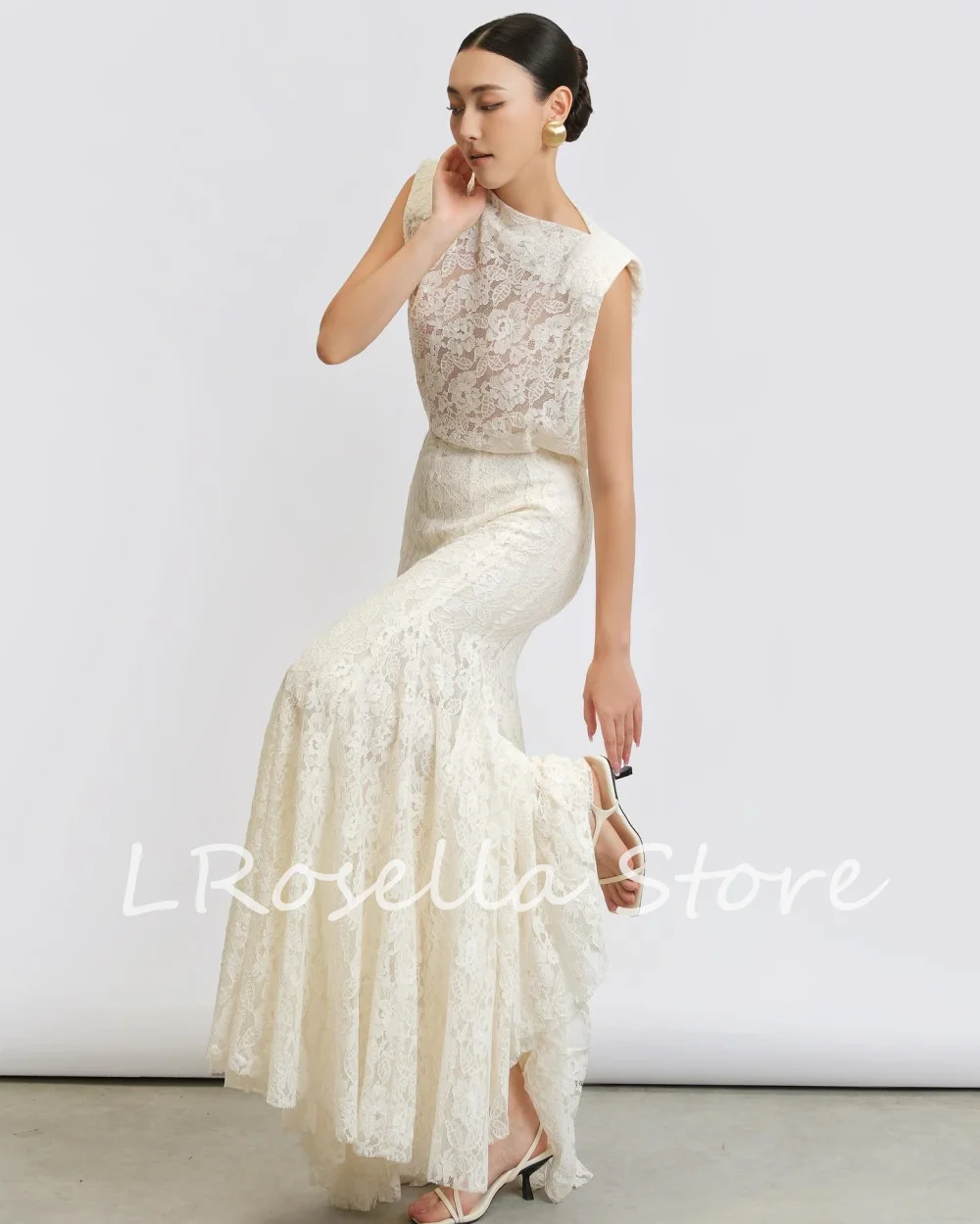 LRosella Wedding Dress Ogranza Lace Strapless Pleat Floor-Length sleeveless Exquisite Elegant Morden style Luxury  فساتي2024