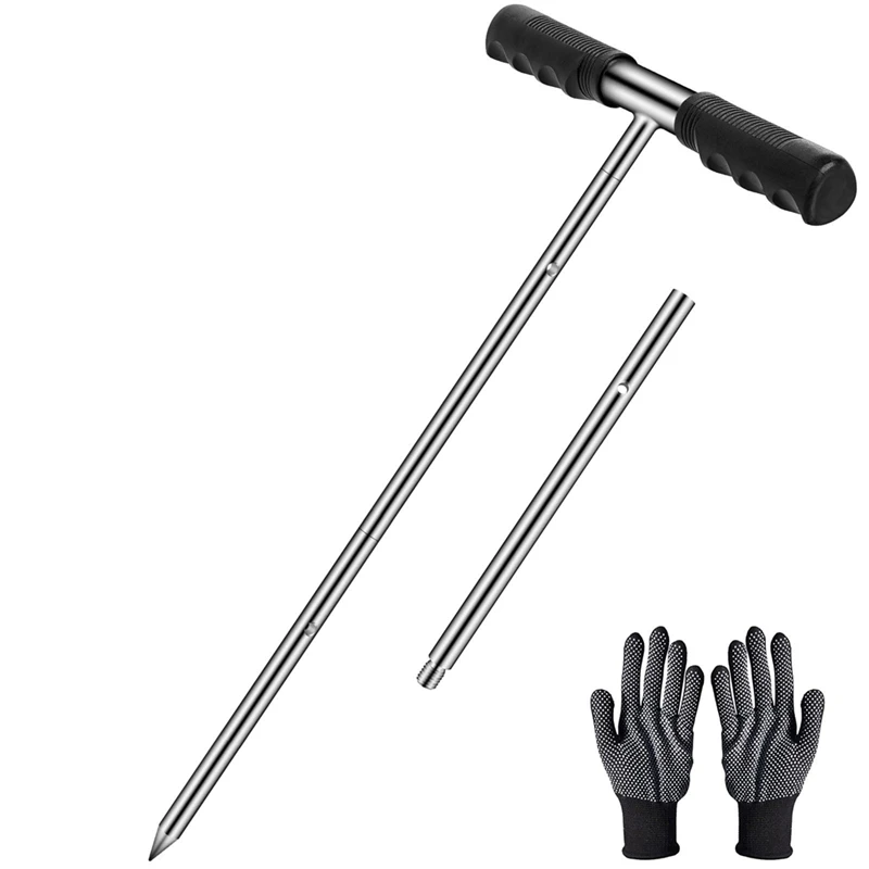 

Solid Stainless Steel Soil Probe Rod, Adjustable 17-32-48 Inch, Septic Tank Probe Rod, Ground Probe With T-Handle