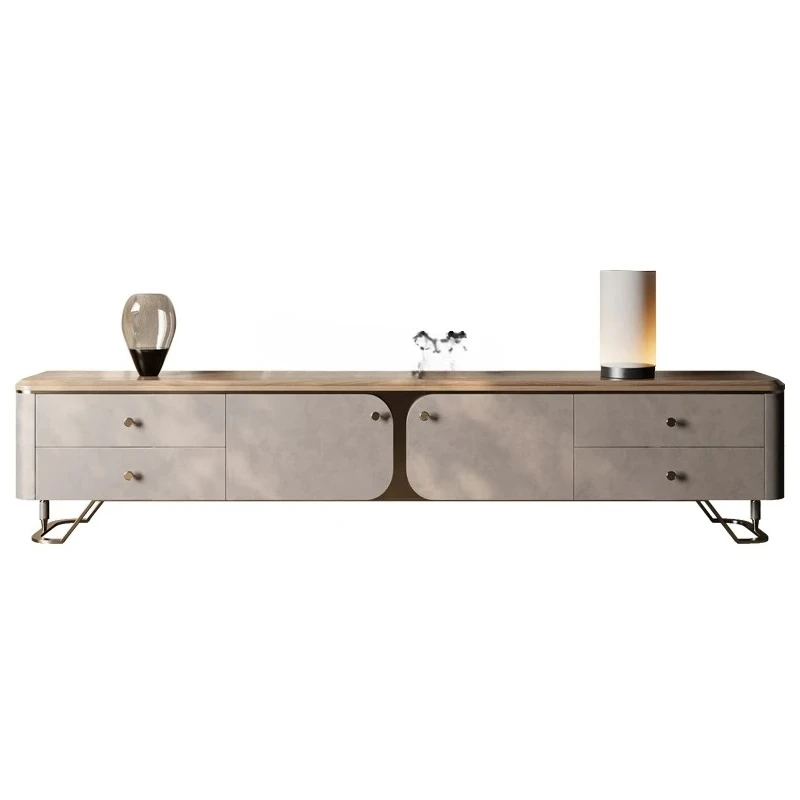 

Italian light luxury coffee table TV cabinet combination living room designer villa minimalist high-end solid wood floor cabinet