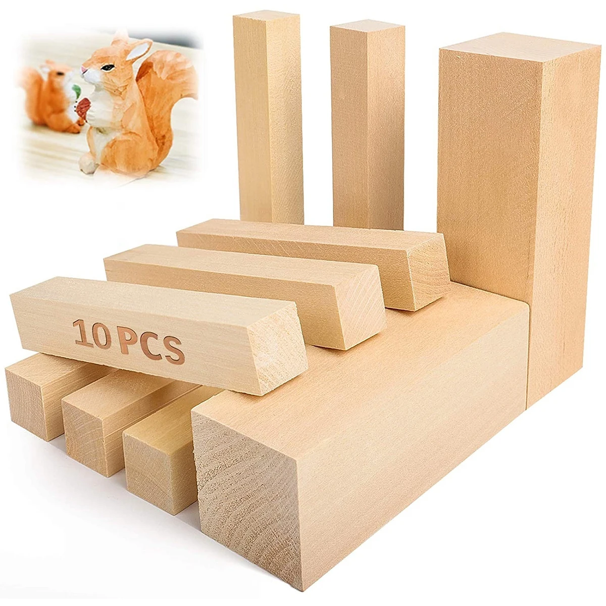 10 件 Basswood Carving Block Natural Soft Wood Carving Block 2 Sizes Portable Unfinished Wood Block Carving Whittling