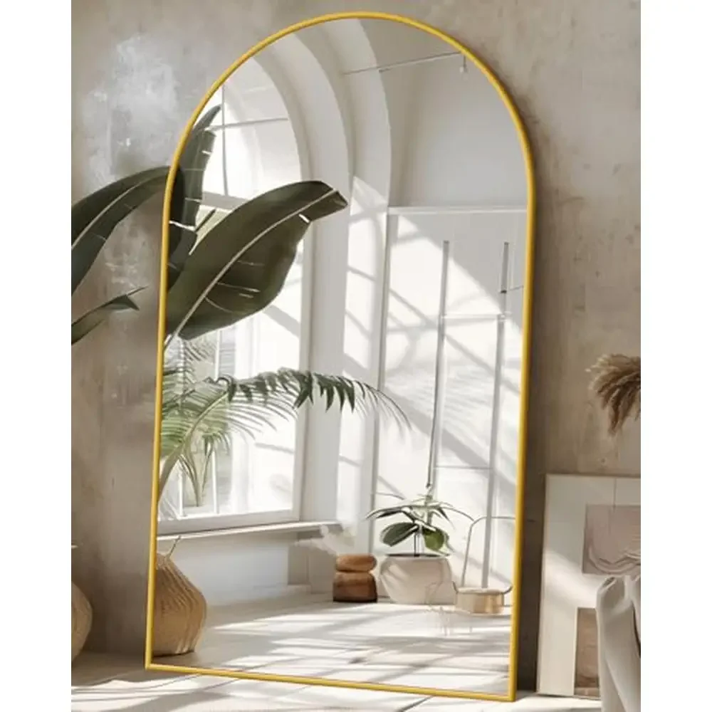 Extra grote gebogen volledige lichaamsspiegel 44"x76" met standaard Grote vloerstaande spiegel HD-glas Lichtgewicht frame Multifunctioneel