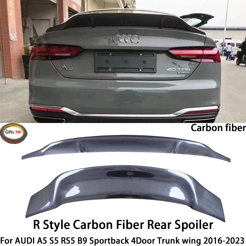 

For AUDI A5 S5 RS5 B9 2Door Coupe R Style Rear Spoiler Trunk wing 2016-2023 Carbon fiber Glossy black