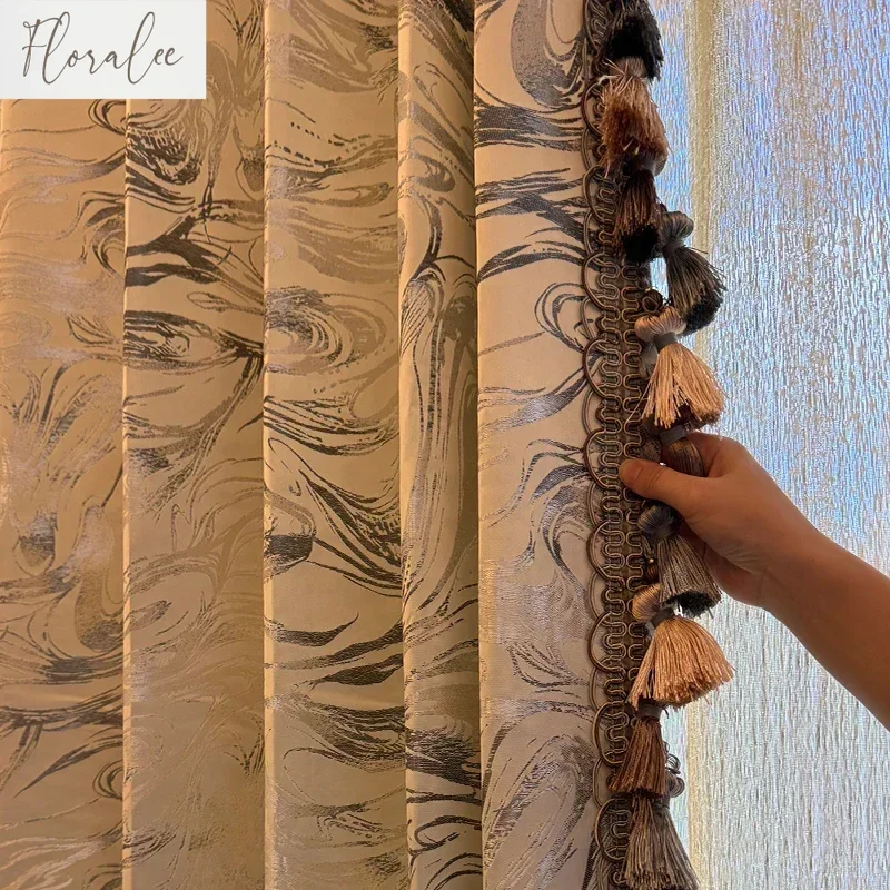 

Grey Tengyun High Precision Luxury Lace Curtains For Living Room Bedroom Dining Retro Nature Vertically Custom Size Partition