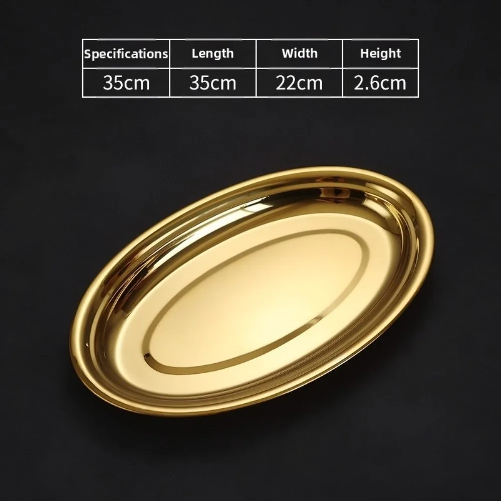 New Korean Style Steamed Fish Plate Oval Shape Stainless Steel Barbecue Plate Flat Surface Gold Silver Dining Plate Kitchen Use