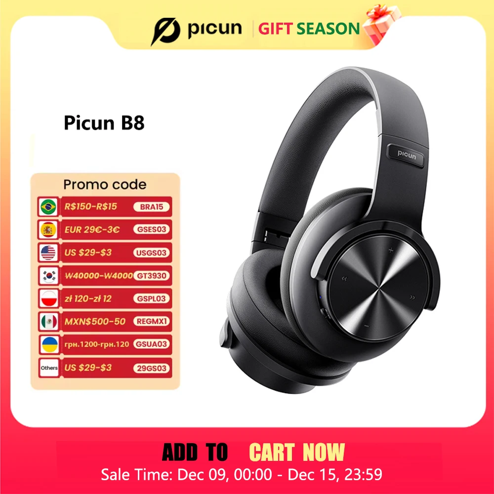 Picun B8 Bluetooth Headphones 120H Playtime Headset Wireless Bluetooth 3EQ Mode Low Latency Hands-Free Calls Over Ear Headphones