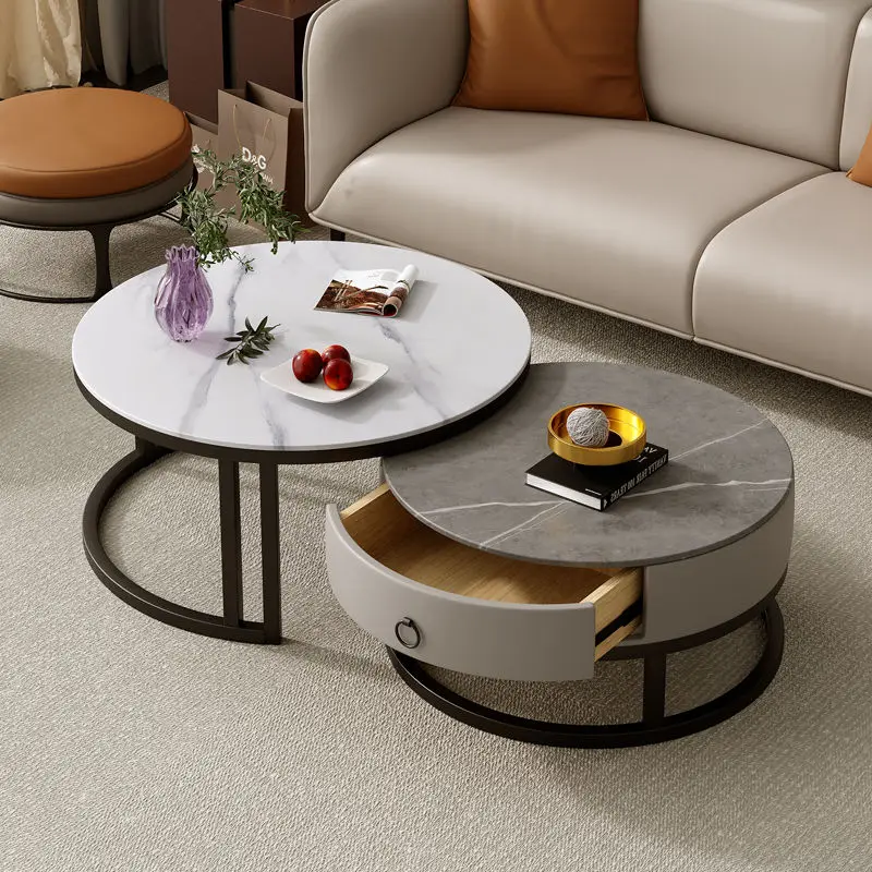 Round Low Coffee Table Storage Drawers Living Room Modern Coffee Table Simple Design Mesas De Centro Para Sala Smart Furniture