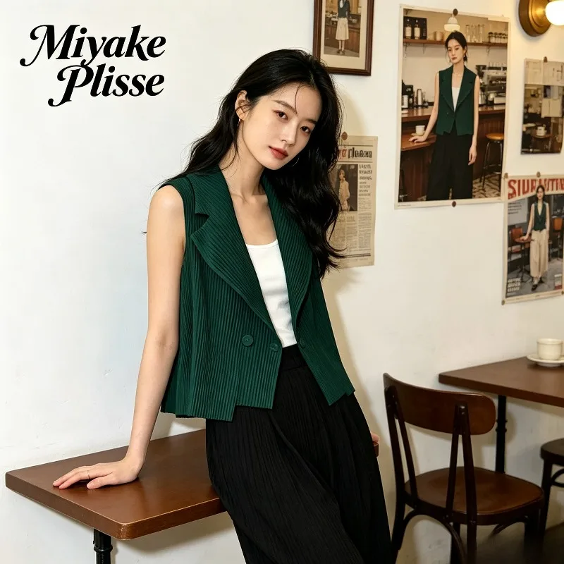 Miyake Pleated 2026 New Suit Vest for Women Sleeveless Casual Lapel Vest Elegant Commuting Fashion Versatile Pleated Suit Vest