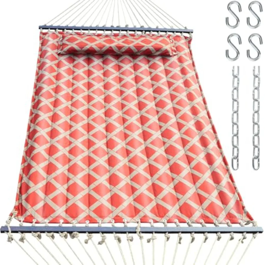 

13FT Double Hammock with Spreader Bars - 600 lbs Ccity Heavy Duty Polyester Fabric in Navy Blue with Detachable Pillow Ideal fo