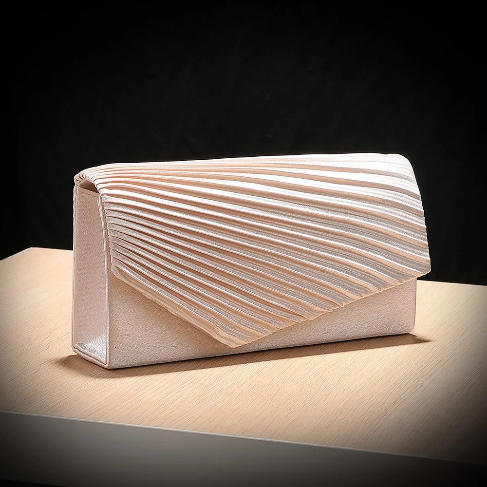

New pleated evening bag - elegant socialite banquet party dress handbag with detachable chain shoulder bag