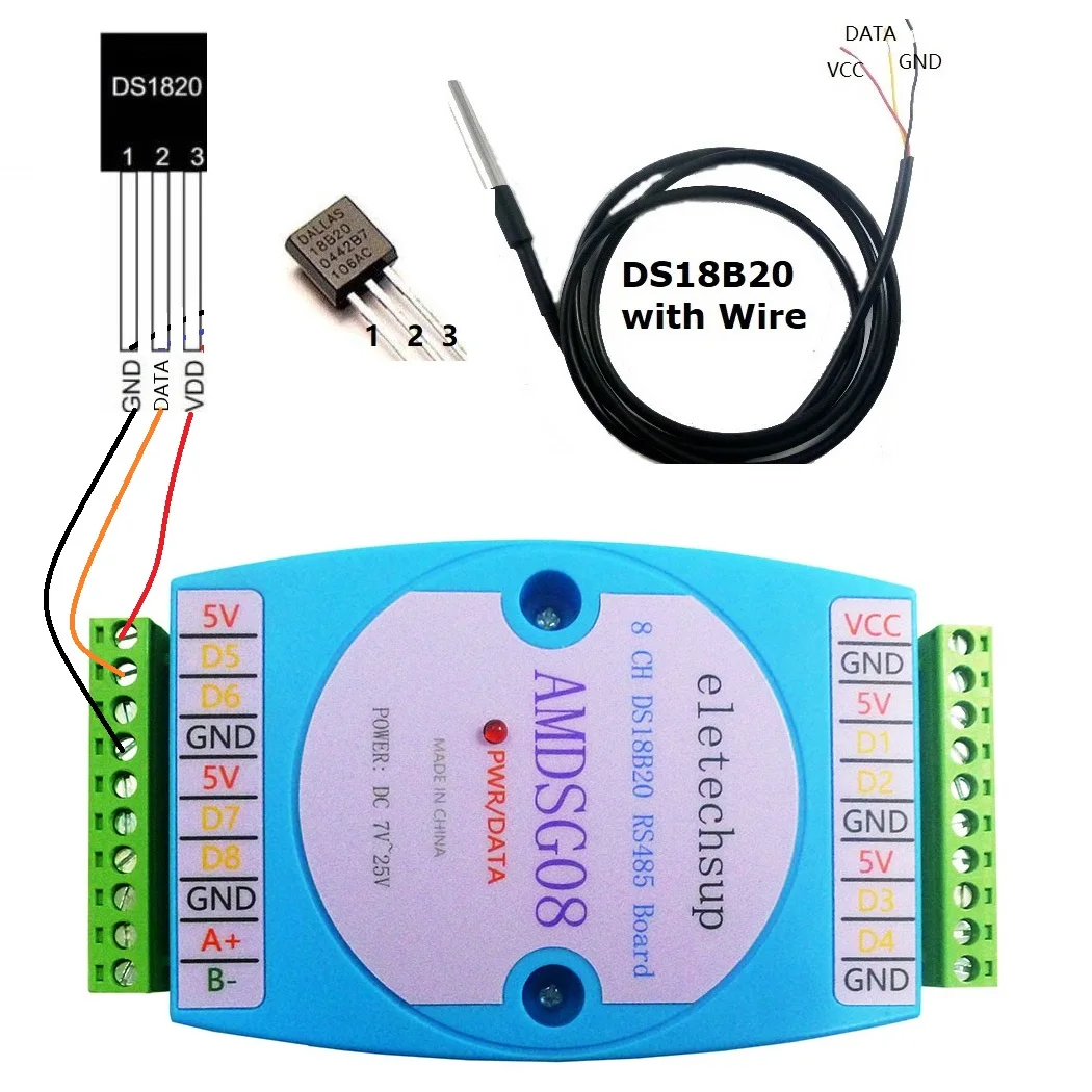 8 DS18B20 temperature acquisition module/RS485 MODBUS RTU communication replace WP3066ADAM Accurate Stable Multi-Functional  New