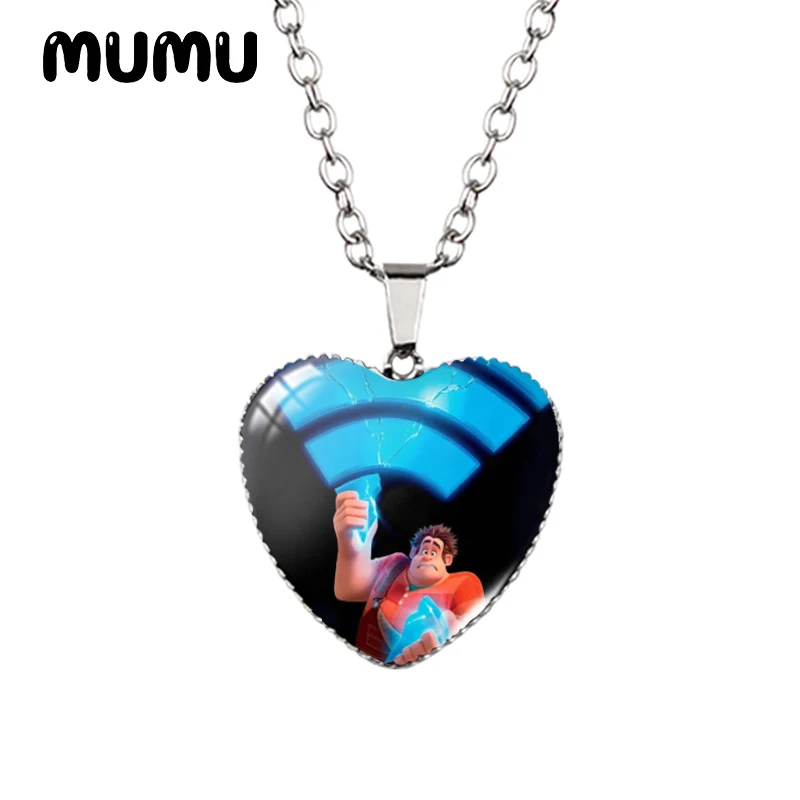 2024 New Ralph Breaks the Internet Heart Necklace Princess Vanellope Glass Printed Photo Pendant Handmade Jewelry Gifts Children