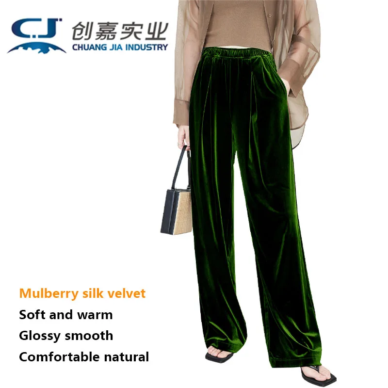 

Silk Velvet Ladies Spring and Autumn Straight Pants Soft Gloss Casual Black Pants Comfortable Breathable Large Size 3XL Fat Girl