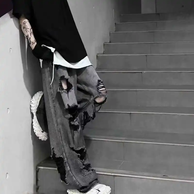 

Men's Summer Thin Straight Leg Jeans Hip Hop Abi Sle Wear Resistant Casual Torn Denim Pants mid Waist Zipper Fly Long Pants