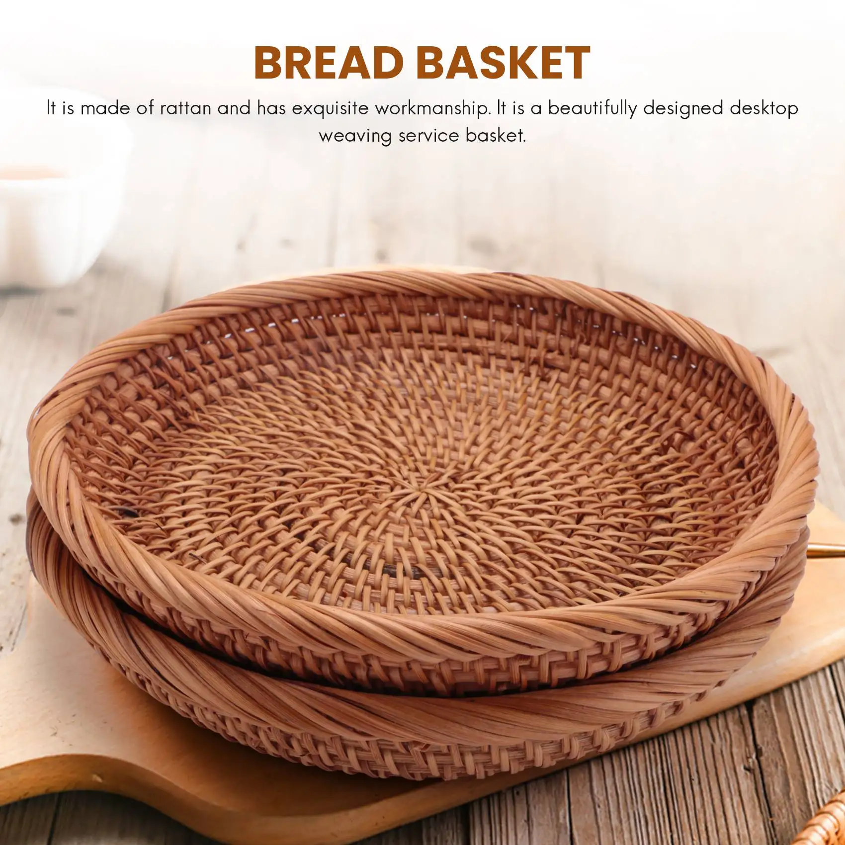 2 Pack Rattan Woven Storage Basket,Bread Basket Display Basket Fruit Candy Cake Tray,for Keys,Wallet,Cell Phone(7.5Inch)